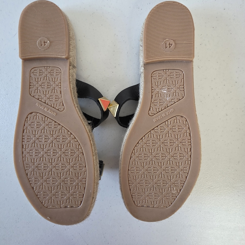Maypol Raffia Trim Studded Leather Sandal Size 9.5 EU 41 Open Toe Slip-on Summer - Picture 8 of 13
